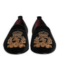 Dolce & Gabbana Black Velvet Gold Crown Mens Loafers Shoes