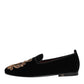 Dolce & Gabbana Black Velvet Gold Crown Mens Loafers Shoes