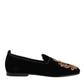 Dolce & Gabbana Black Velvet Gold Crown Mens Loafers Shoes