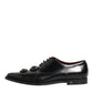 Dolce & Gabbana Black Leather Jeweled Crystals Derby Shoes