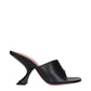 Amina Muaddi Black Leather Stiletto Heel Sandals