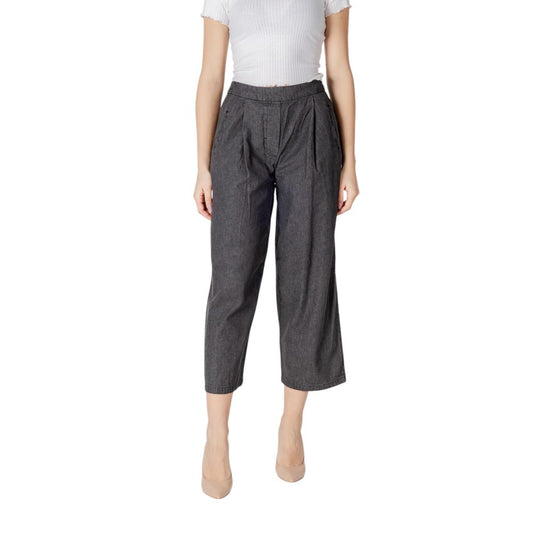 ICHI Black Cotton Cropped Jeans