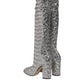 Dolce & Gabbana Silver Sequins Glitter High Heel Boot Shoes