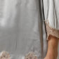 Dolce & Gabbana Gray Silk Satin Floral Lace Long Sleeve Top