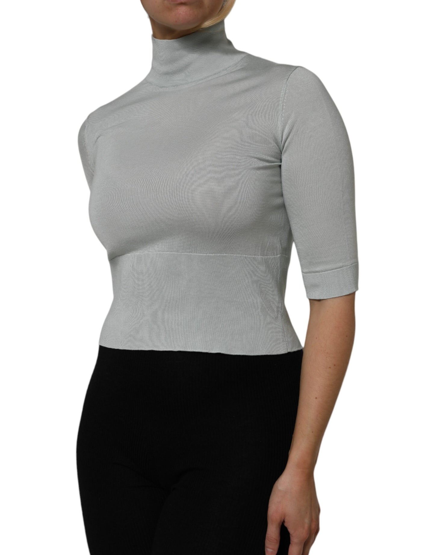 Dolce & Gabbana Gray Turtle Neck 3/4 Sleeves Pullover Top
