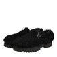 Dolce & Gabbana Dress Black Fur Leather Slippers Men Shoes