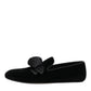 Dolce & Gabbana Black Suede Cotton Rose Slip On Loafers Shoes