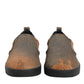 Dolce & Gabbana Brown Cotton Low Top Slip On Sneakers Shoes