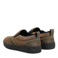 Dolce & Gabbana Brown Cotton Low Top Slip On Sneakers Shoes