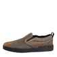 Dolce & Gabbana Brown Cotton Low Top Slip On Sneakers Shoes