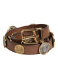 Dolce & Gabbana Brown Leather Gold Silver Coin Buckle Belt