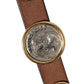 Dolce & Gabbana Brown Leather Gold Silver Coin Buckle Belt