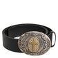 Dolce & Gabbana Black Leather Ornate Metal Buckle Men Belt