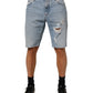 Dolce & Gabbana Blue Cotton Distressed Denim Bermuda  Shorts