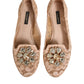 Dolce & Gabbana Beige Taormina Lace Crystals Flats Shoes