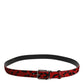 Dolce & Gabbana Red Black Pony Leather Metal Buckle Men Belt