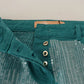 Blumarine Cadet Blue Sequined Low Waist Cropped Trouser Pants