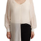 Patrizia Pepe Off White Silk Long Sleeves Deep Vneck Top