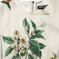 Dolce & Gabbana White Flower Vase Silk Sheath Midi Dress
