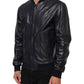 Dolce & Gabbana Blue Leather Full Zip Biker Blouson Jacket