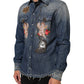 Dolce & Gabbana Blue Angel Patch Denim Buttoned Down Men Shirt