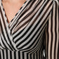 Dolce & Gabbana Black White Stripes Silk V-neck Midi Dress
