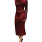 Dolce & Gabbana Red Leopard Sheath Long Sleeves Dress