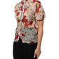 Dolce & Gabbana White Floral Tie-Neck Poppy Print Blouse Top