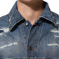 Dolce & Gabbana Blue Cotton Tattered Denim Blouson Jacket