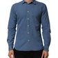 AGLINI Blue Cotton Slim Fit Collared Long Sleeve Casual Shirt