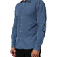 AGLINI Blue Cotton Slim Fit Collared Long Sleeve Casual Shirt