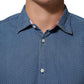 AGLINI Blue Cotton Slim Fit Collared Long Sleeve Casual Shirt