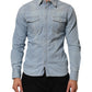 Maison Clochard Blue Denim Collared Long Sleeve Men Shirt