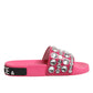 Dolce & Gabbana Pink Crystal Slides Sandals Beachwear Shoes