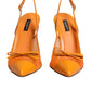 Dolce & Gabbana Orange Leather Mesh Heels Slingback  Shoes