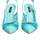 Dolce & Gabbana Blue Leather Mesh Heels Slingback Shoes