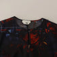 Ballantyne A-line Navy Blue Floral Silk Long Sleeve Knee Length Dress