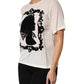 Dolce & Gabbana Cream Silk Silhouette Detail Short Sleeve Top