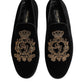 Dolce & Gabbana Black Velvet Gold Crown Mens Loafers Shoes