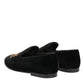 Dolce & Gabbana Black Velvet Gold Crown Mens Loafers Shoes