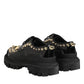 Dolce & Gabbana Black Leather Jeweled Crystals Derby Shoes
