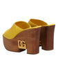 Dolce & Gabbana Yellow Leather Wood Mule Wedge Slides Shoes