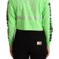 GCDS Mint Green Printed Long Sleeves Cropped Top Sweater