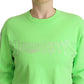 GCDS Mint Green Printed Long Sleeves Cropped Top Sweater