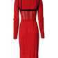 Dolce & Gabbana Black Red Contrasting Bra Cady Midi Dress