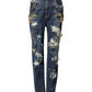 Dolce & Gabbana Blue Cotton Rhinestone Embellish Denim Jeans