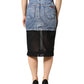 Dolce & Gabbana Blue Black Cotton Denim Sheer Midi Skirt