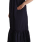 P.A.R.O.S.H. Navy Blue Sleeveless Round Neck Mermaid Long Dress