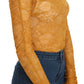 Mangano Mustard Turtle Neck Long Sleeve Lace Top Blouse