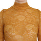 Mangano Mustard Turtle Neck Long Sleeve Lace Top Blouse